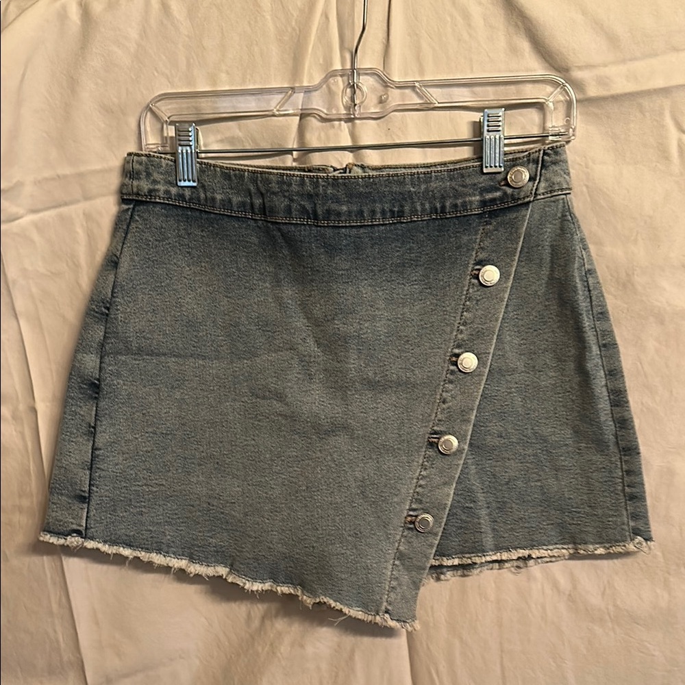 SO Blue Gray Mini Wrap Skirt Asymmetrical Casual